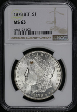 Obverse of this 1878 8TF Morgan Dollar NGC MS-63