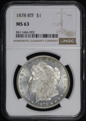 Obverse of this 1878 8TF Morgan Dollar NGC MS-63