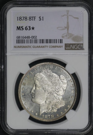 Obverse of this 1878 8TF Morgan Dollar NGC MS-63★