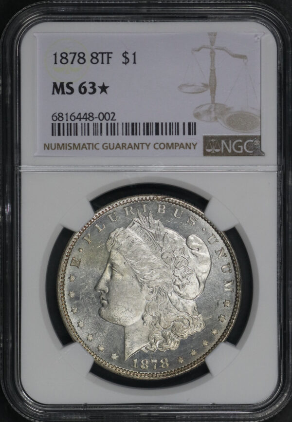 Obverse of this 1878 8TF Morgan Dollar NGC MS-63★