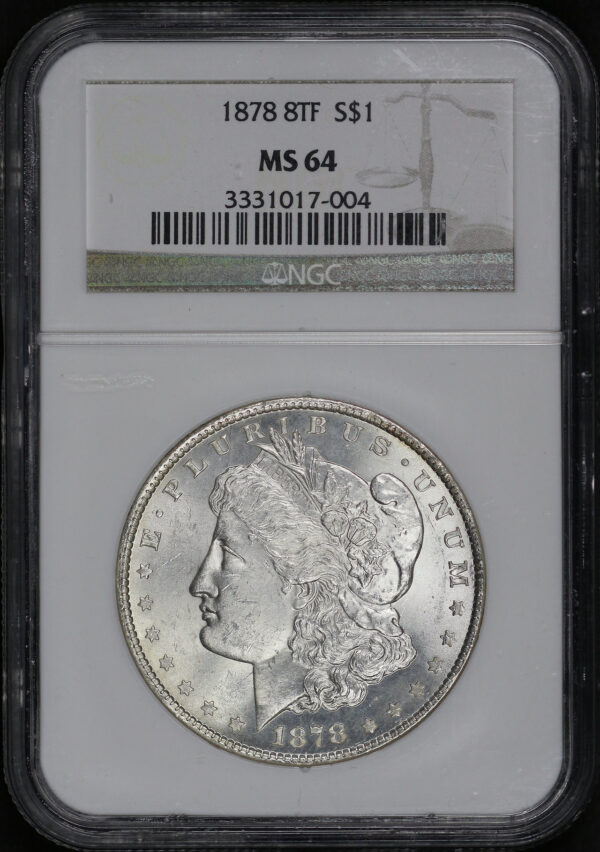 Obverse of this 1878 8TF Morgan Dollar NGC MS-64