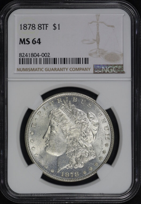 Obverse of this 1878 8TF Morgan Dollar NGC MS-64