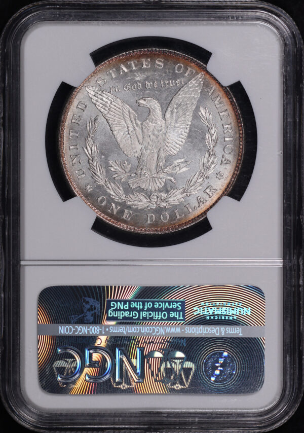 Reverse of this 1878 8TF Morgan Dollar NGC MS-63 PL – Blue & Violet Hue Obverse Rim Toning