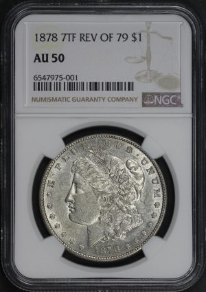 Obverse of this 1878 7TF Morgan Dollar Reverse of 1879 NGC AU-50