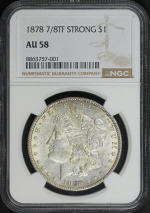 Obverse of this 1878 7/8TF Strong Morgan Dollar NGC AU-58