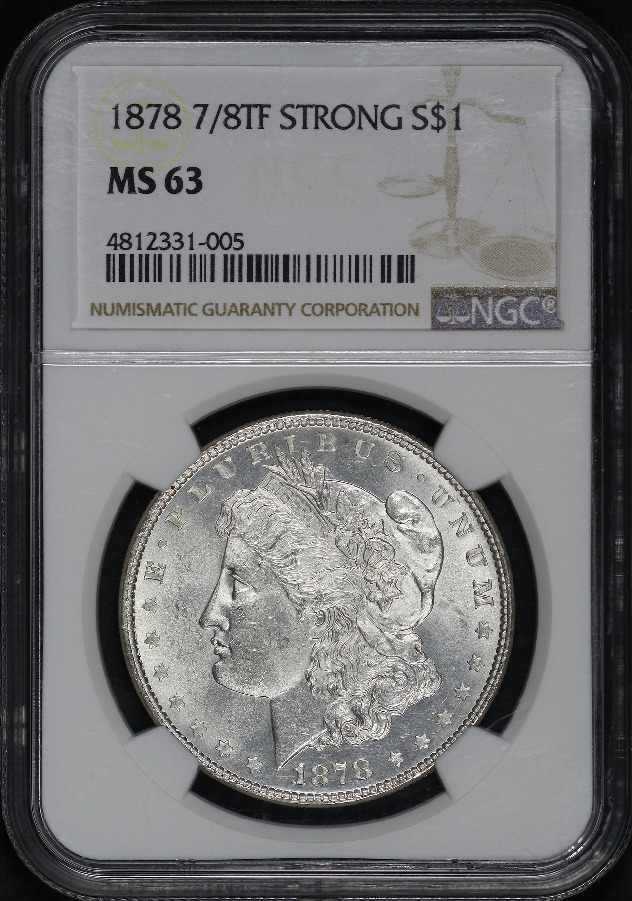 Obverse of this 1878 7/8TF Strong Morgan Dollar NGC MS-63