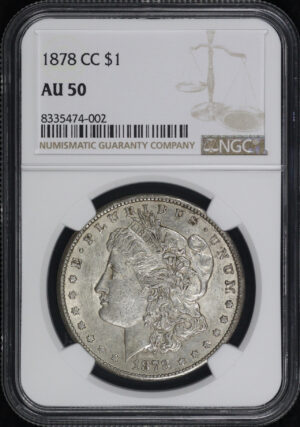Obverse of this 1878-CC Morgan Dollar NGC AU-50