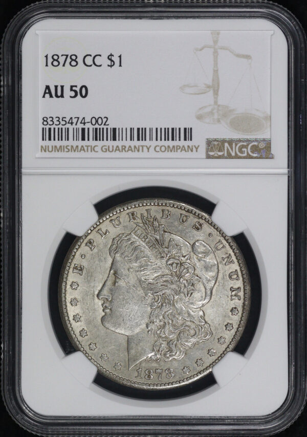 Obverse of this 1878-CC Morgan Dollar NGC AU-50