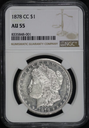 Obverse of this 1878-CC Morgan Dollar NGC AU-55