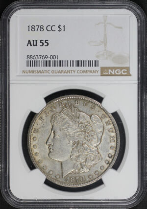 Obverse of this 1878-CC Morgan Dollar NGC AU-55