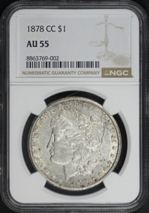 Obverse of this 1878-CC Morgan Dollar NGC AU-55