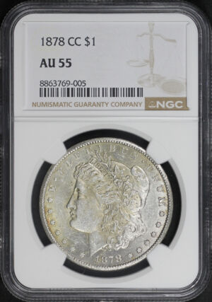 Obverse of this 1878-CC Morgan Dollar NGC AU-55