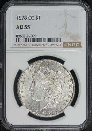 Obverse of this 1878-CC Morgan Dollar NGC AU-55