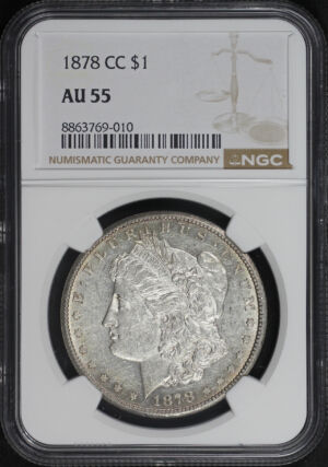 Obverse of this 1878-CC Morgan Dollar NGC AU-55