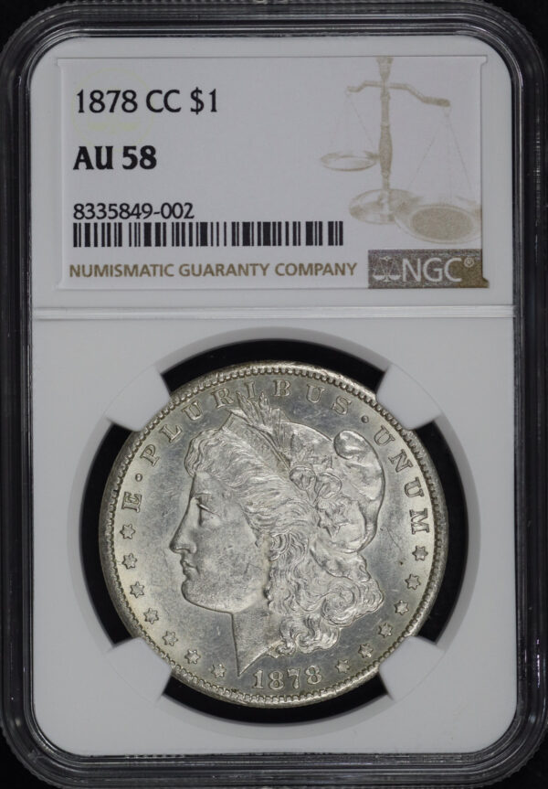 Obverse of this 1878-CC Morgan Dollar NGC AU-58