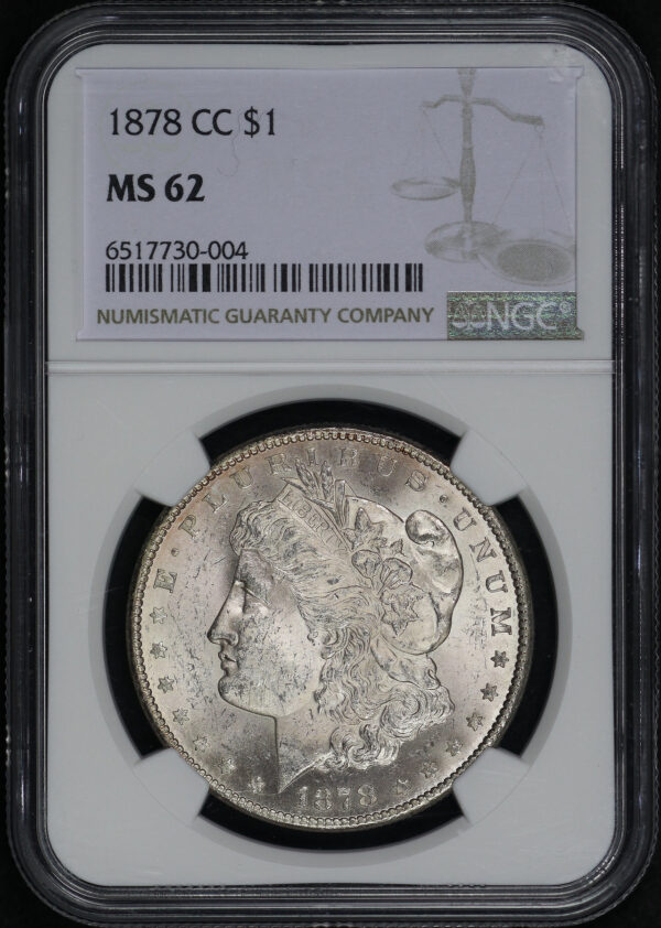 Obverse of this 1878-CC Morgan Dollar NGC MS-62
