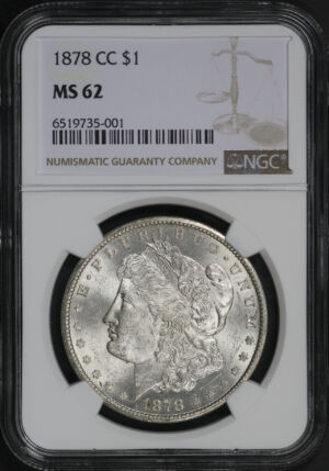 Obverse of this 1878-CC Morgan Dollar NGC MS-62