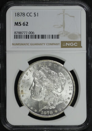 Obverse of this 1878-CC Morgan Dollar NGC MS-62