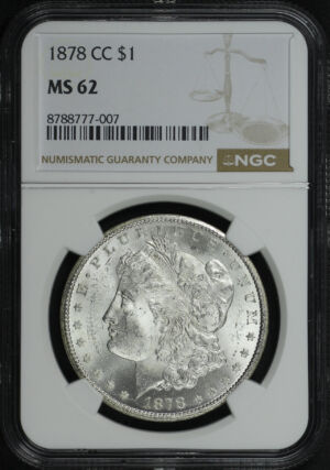 Obverse of this 1878-CC Morgan Dollar NGC MS-62