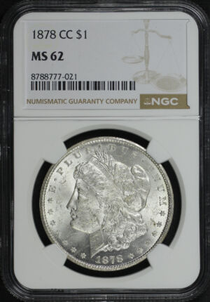 Obverse of this 1878-CC Morgan Dollar NGC MS-62