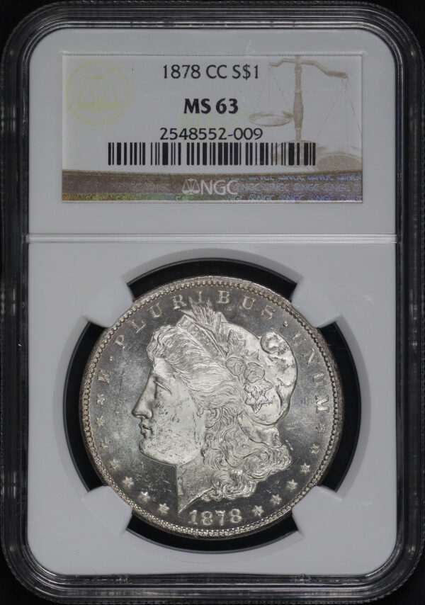 Obverse of this 1878-CC Morgan Dollar NGC MS-63