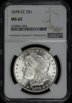 Obverse of this 1878-CC Morgan Dollar NGC MS-63