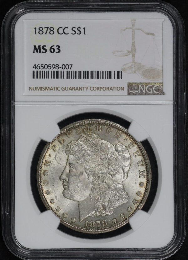 Obverse of this 1878-CC Morgan Dollar NGC MS-63