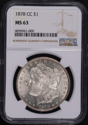 Obverse of this 1878-CC Morgan Dollar NGC MS-63