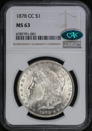 Obverse of this 1878-CC Morgan Dollar NGC MS-63 CAC