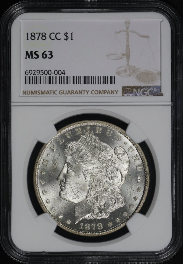 Obverse of this 1878-CC Morgan Dollar NGC MS-63