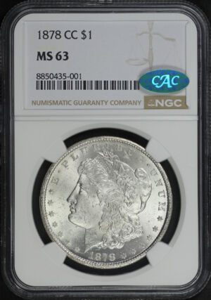 Obverse of this 1878-CC Morgan Dollar NGC MS-63 CAC