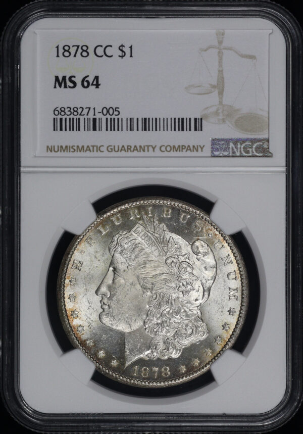 Obverse of this 1878-CC Morgan Dollar NGC MS-64