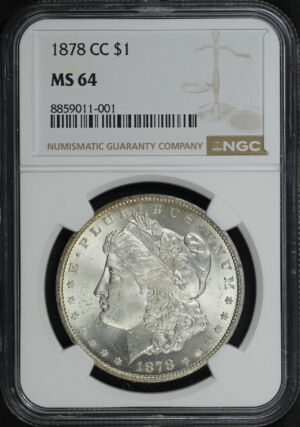 Obverse of this 1878-CC Morgan Dollar NGC MS-64