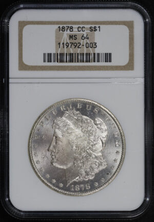 Obverse of this 1878-CC Morgan Dollar NGC MS-64