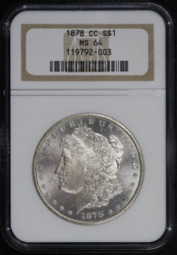 Obverse of this 1878-CC Morgan Dollar NGC MS-64