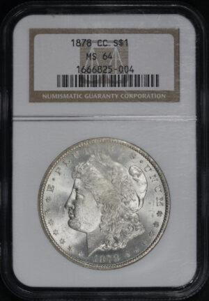 Obverse of this 1878-CC Morgan Dollar NGC MS-64