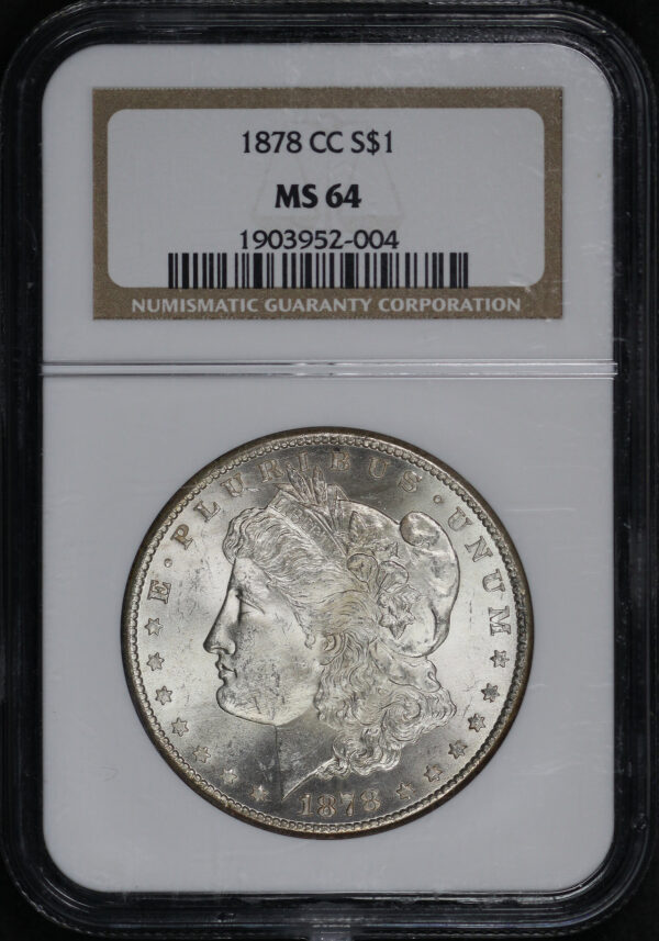 Obverse of this 1878-CC Morgan Dollar NGC MS-64