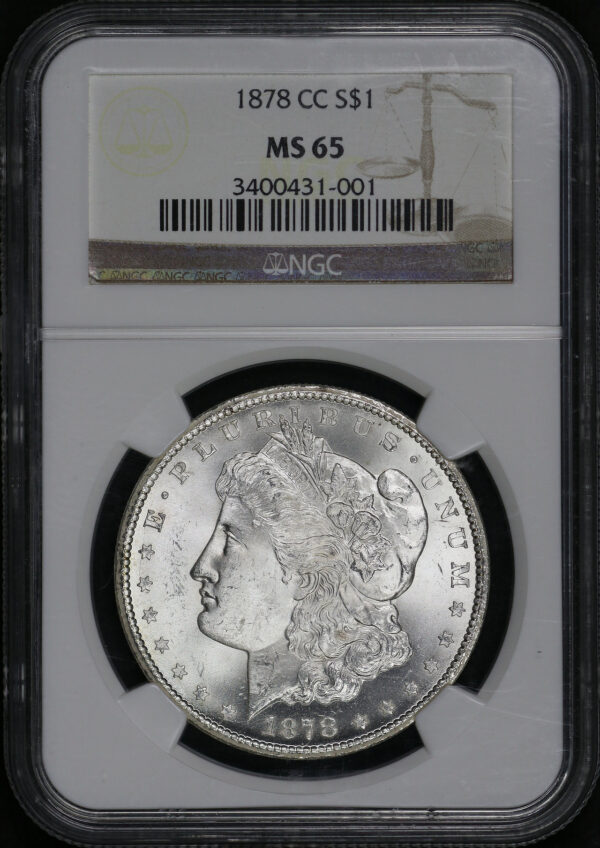 Obverse of this 1878-CC Morgan Dollar NGC MS-65