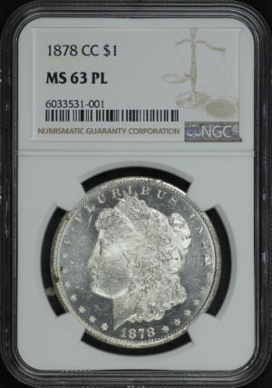 Obverse of this 1878-CC Morgan Dollar NGC MS-63 PL