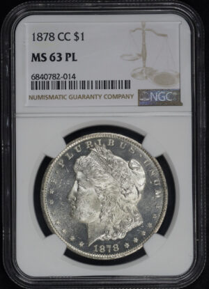 Obverse of this 1878-CC Morgan Dollar NGC MS-63 PL