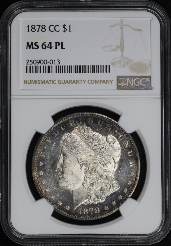 Obverse of this 1878-CC Morgan Dollar NGC MS-64 PL