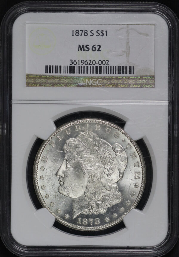 Obverse of this 1878-S Morgan Dollar NGC MS-62