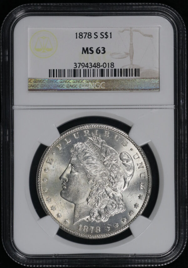 Obverse of this 1878-S Morgan Dollar NGC MS-63