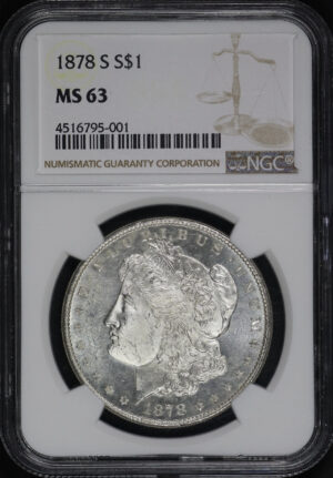 Obverse of this 1878-S Morgan Dollar NGC MS-63
