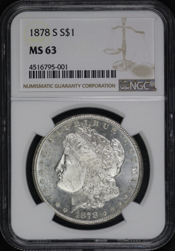 Obverse of this 1878-S Morgan Dollar NGC MS-63