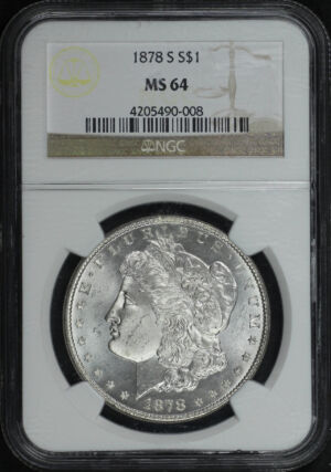 Obverse of this 1878-S Morgan Dollar NGC MS-64