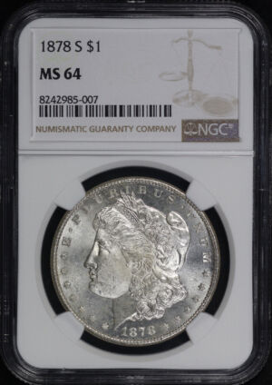 Obverse of this 1878-S Morgan Dollar NGC MS-64