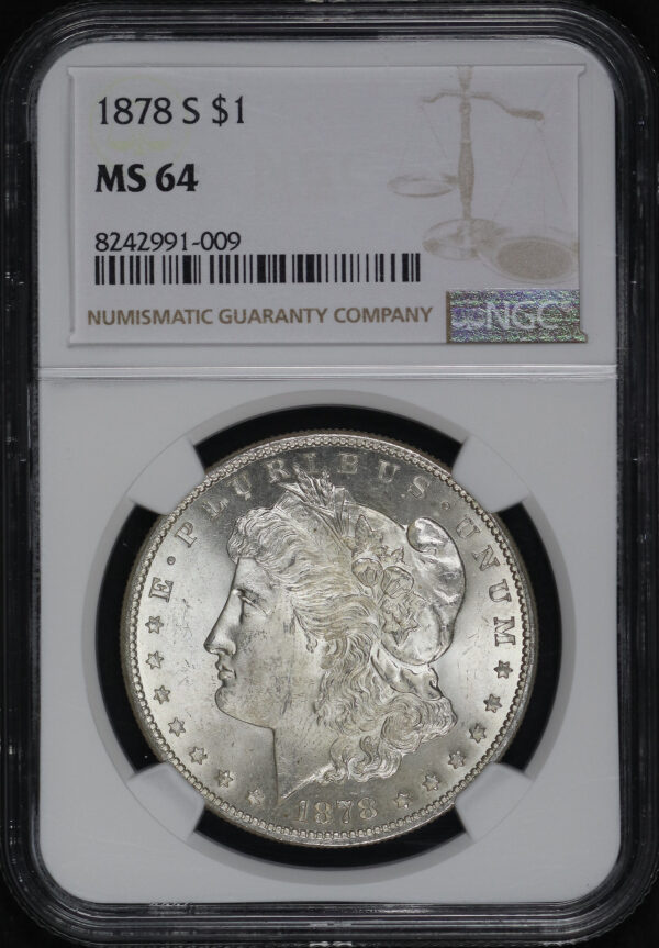 Obverse of this 1878-S Morgan Dollar NGC MS-64