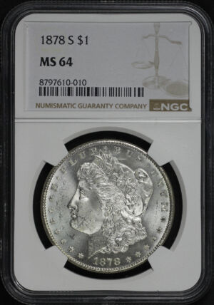 Obverse of this 1878-S Morgan Dollar NGC MS-64