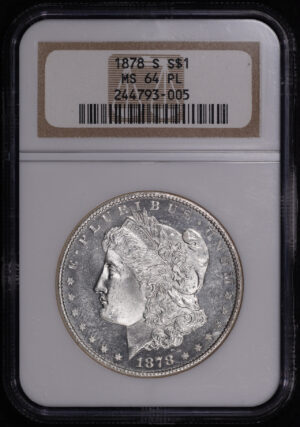 Obverse of this 1878-S Morgan Dollar NGC MS-64 PL
